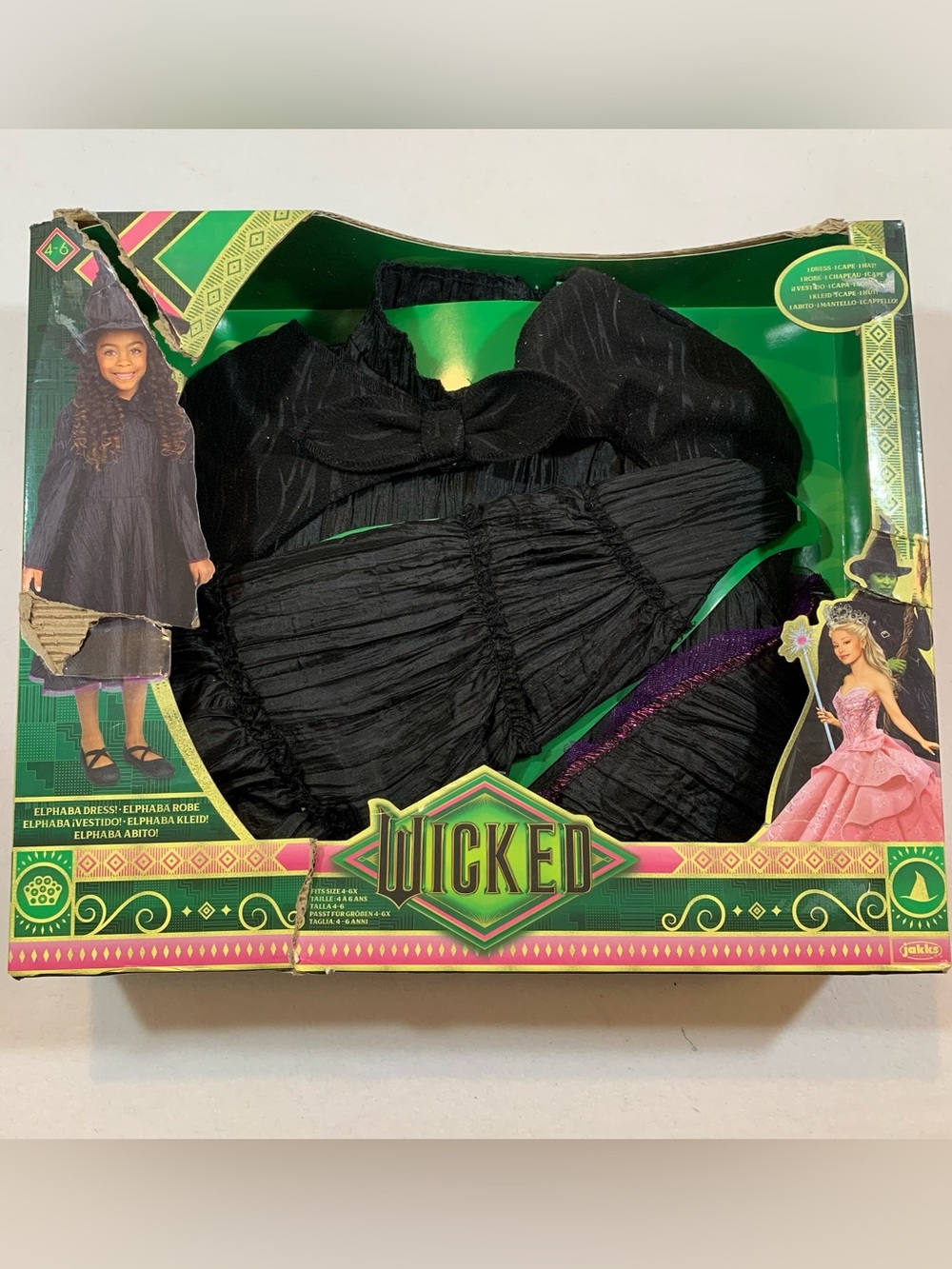 Wicked Elphaba Black Dress, Hat & Cape Costume Dress Up Set Child Size 4-6x